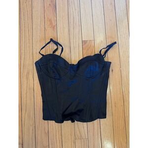 Wilfred Black Corset Satin Top Size 2 Adjustable Straps Boning Zipper Detail